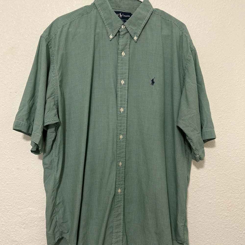 Ralph Lauren Blake 100% cotton Green gingham button down‎ Size XL pony logo